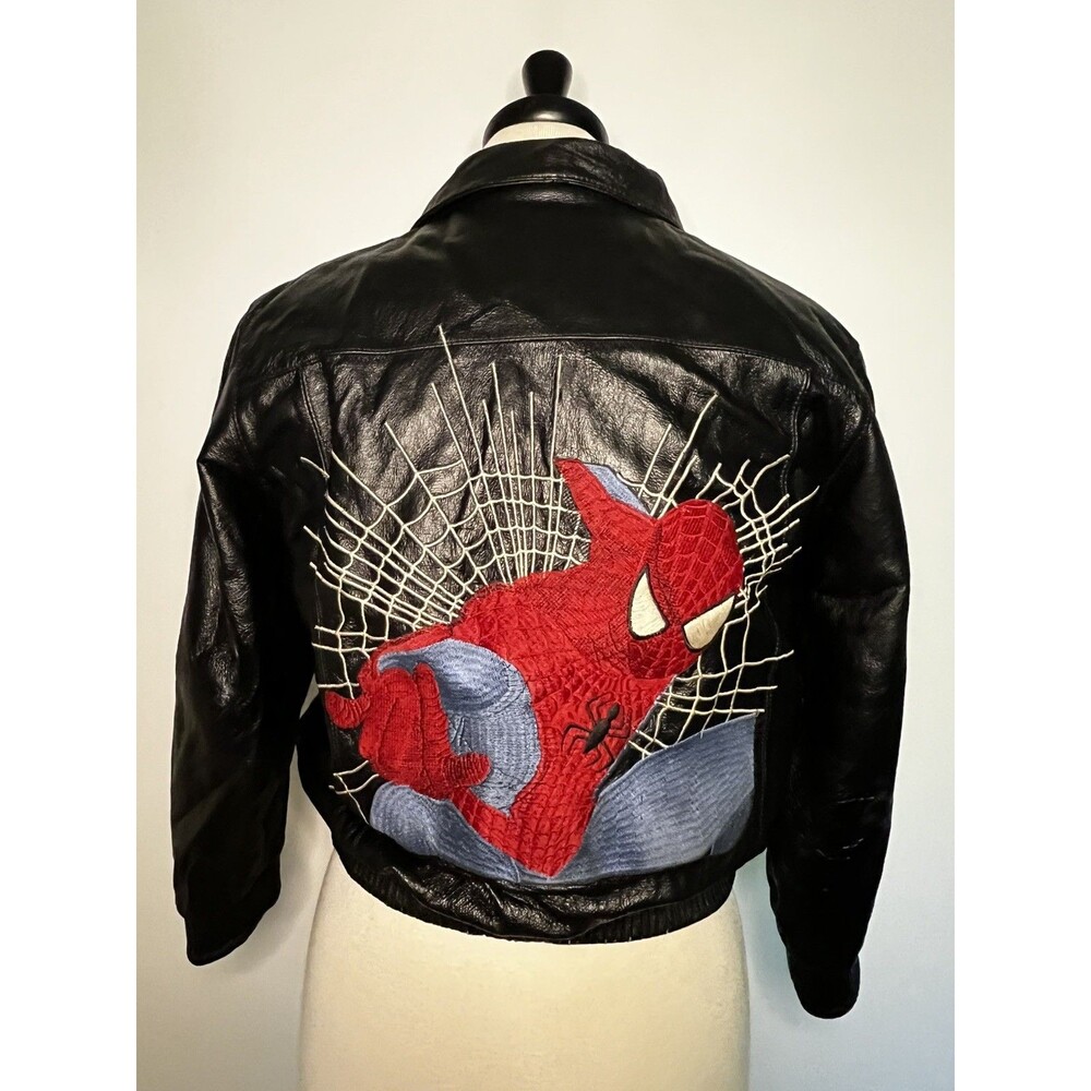 Vintage AriZona USA Spider-Man Leather Jacket Youth 12 Embroidered Marvel